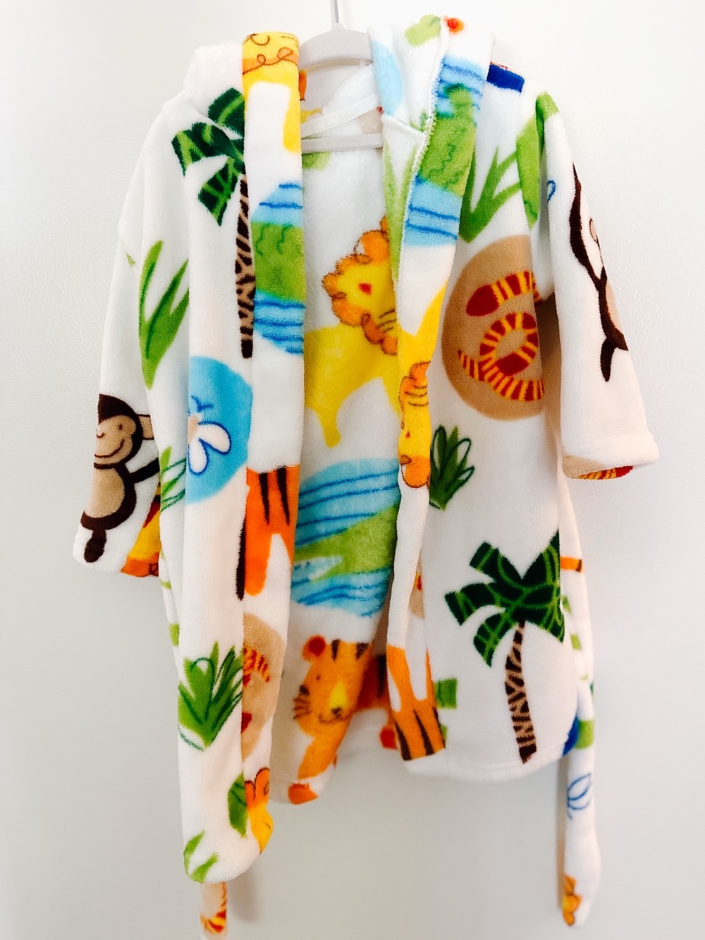 White Jungle Animal Plush Hooded Kids Robe